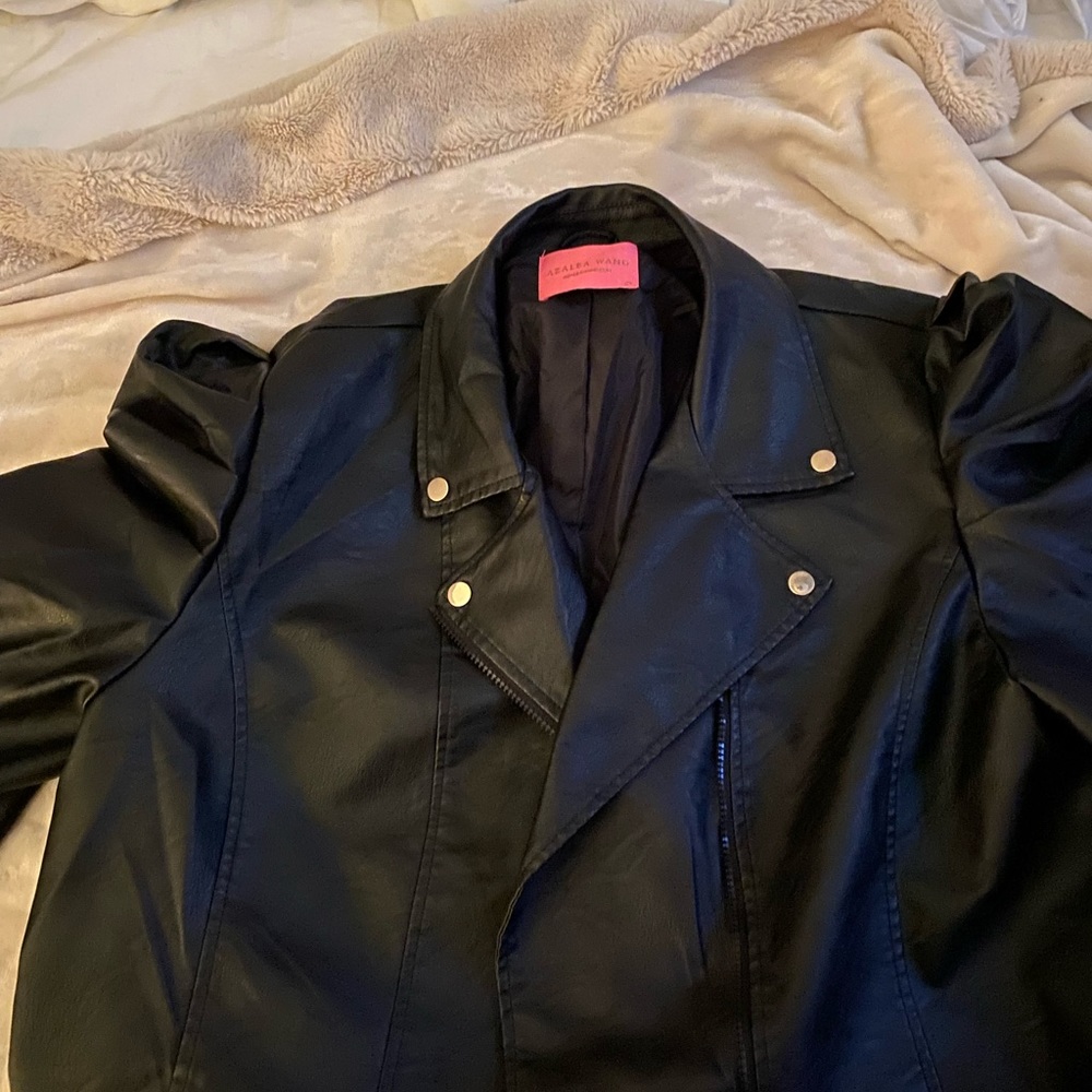 Azalea Wang vegan leather black moto jacket